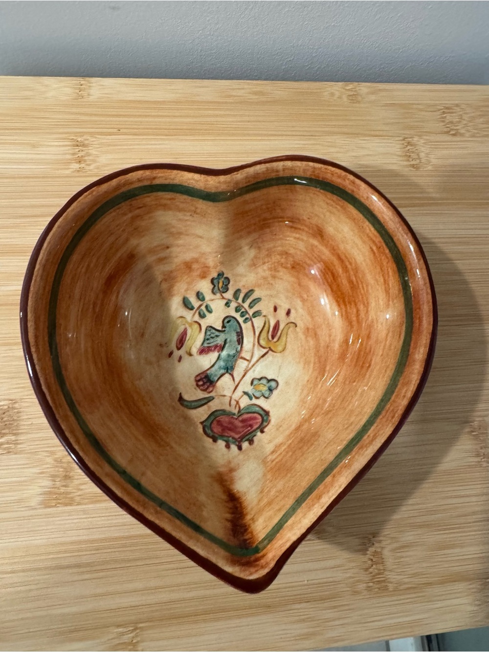Vintage Pennsbury Pottery Bird Over Heart Candy Dish Folk Art 1235-68